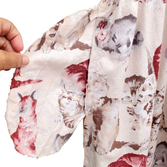 Vintage 80s Cat Dress Plus Size Cotton Kitten Print Short Sleeves Pockets XL 1X - Picture 3 of 10